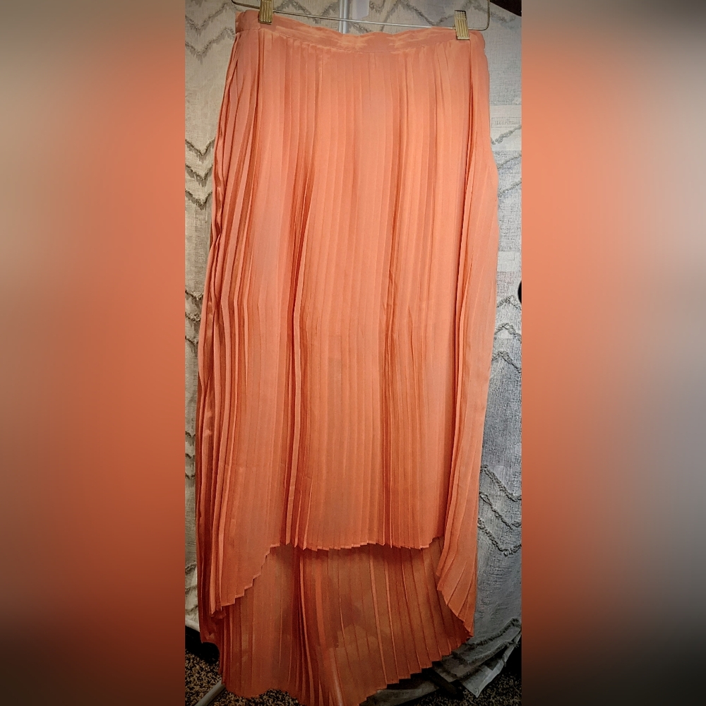 Forever 21 Coral Pleated High-Low Maxi Skirt